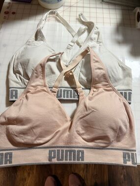 Puma Two-Pack Seamless Light Support Sports Bras- Blush Pink & Cream